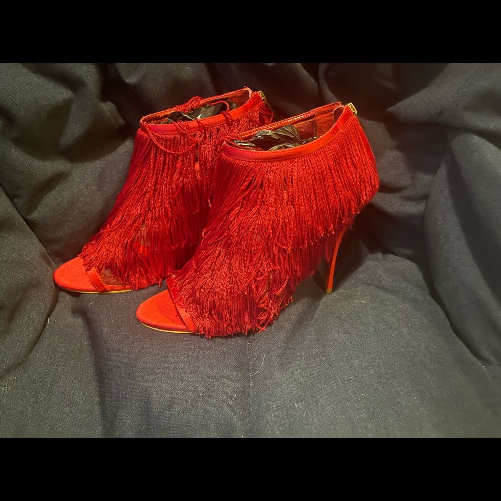 ABS Alan Schwartz red fringe bootie - sz 9